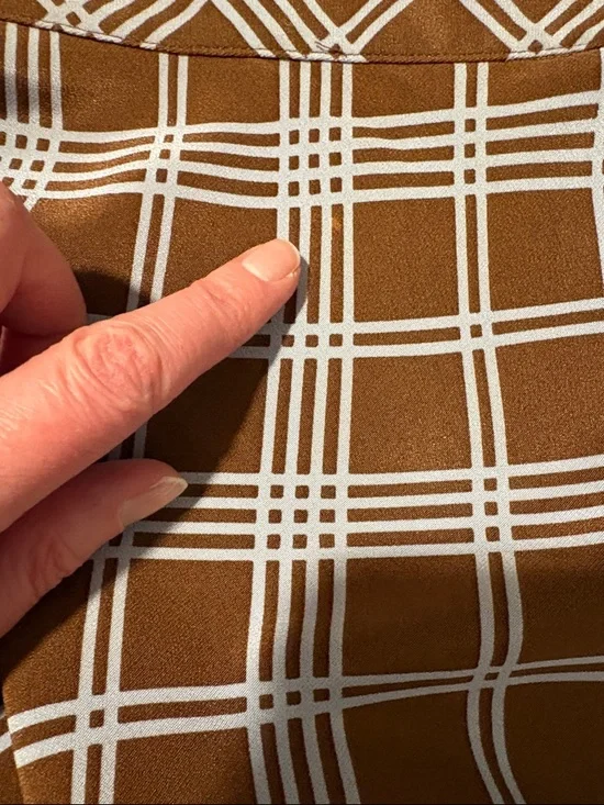 Tibi 100% Silk Midi Wrap Skirt Brown Light Blue Plaid Windowpane Size M - Picture 6 of 6